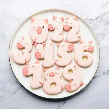 10vnt/set Mielas Kiaulių 0-9 Skaičių Slapukus Sausainių Cutter Minkštas Formos Tortas Topper Sugarcraft Pelėsių 