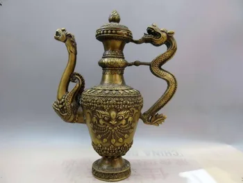 11.82 colių / Kinų skulptūra vario pasisekė ilgai kirin dragon vyno puodas, arbatinukas