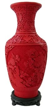 12 colių / Išskirtinį Kinijos Klasikinės Tradicinės Technologijos Raudona Lacquerware Gražių Gėlių Dizaino Laimingas Vaza