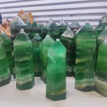 1pcs Natūrali Žalioji fluorito obeliskas kvarco kristalo lazdelė taškas gydymo
