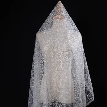 1Y/daug off balta balta bronzos akies audinys blizga vestuvių suknelė etape medžiaga acceeories