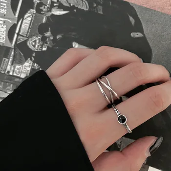2 Gabalėliai Juodos Dervos Punk Geometrinis Žiedai Moterų Atidarykite Reguliuojamas Karka Žiedas Moterims 2022 bižuterijos Rinkinys Uodega Žiedas