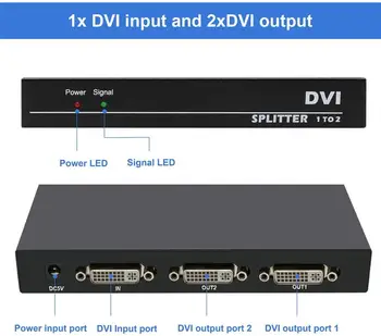 2 Port Video Splitter DVI dviejų Monitorių (1-2 Iš Skyla 1 Vaizdo Signalas Dvigubas Ekranas) iki 1080p Rezoliucija Palaiko EDID