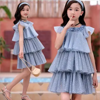 2020 metų vasaros naujas mados spausdinimo suknelė mergaitėms vaikų trumpomis rankovėmis plonas, t-marškinėliai, vaikiški drabužiai laisvi suknelė 4-14Y ws1594