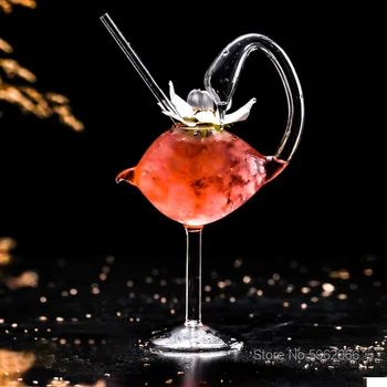 2021 INS Karšto 3D Flamingo Dūmo Šiaudų Kokteilis Stiklo Molekulinė Kokteilis Goblet Baras Šalies Paukščių Formos Martini Specialaus Gėrimo Taurė