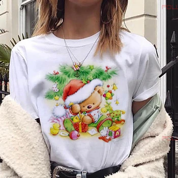 2021 Naujas Mielas Elnias T-shirt Harajuku Moterų Mados Kalėdų Spausdinti trumparankoviai marškinėliai Balti Tinka Keturis Sezonus T-shirt