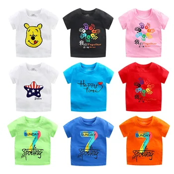 2021 Vasaros Mados Unisex Vienaragis T-shirt Vaikams Berniukams trumpomis Rankovėmis, Baltos Kūdikių Trišakiai vatos Pagaliukai Vaikams Mergaitėms, Drabužiai, 2-6Y