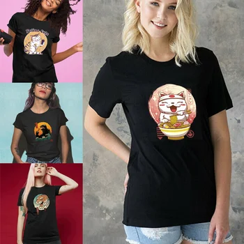 2022 m. Vasarą Japonijoje Katė Spausdinti Trumpas Rankovės marškinėliai Atsitiktinis Mados Moterų Megztinis T-shirt O-kaklo Priemiestinių Tendencija Gatvės Hip-Hop Viršų