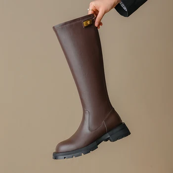 2022 nauja rudens ir žiemos Moterys knee-high batai natūralios odos 22-25cm karvės odos viršutinį elastinga batai Riteris batai ilgi batai