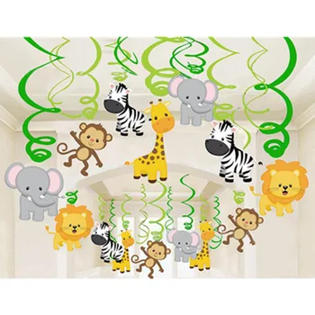 30pcs Džiunglių Gyvūnų Lubų Kabo Sukama Reklama Kabančios Vimpelais, už gimtadienio Spiralės Apdailos Baby shower Prekes