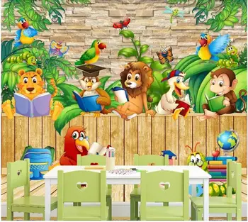 3d sienų freskomis tapetai, vaikų kambarys Animacinių filmų mielas gyvūnų skaityti knygą kindergarte namų dekoro foto tapetai, sienų ir 3 d