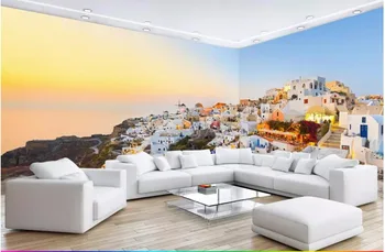 3d sienų freskomis tapetų sienos, 3 d foto tapetai Europos retro graikų kraštovaizdžio saulėlydžio viduržemio jūros kambaryje Namų dekoro