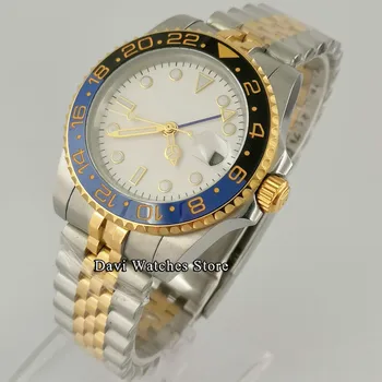 40mm Sterilūs Šviesos Mens Watches Baltoji ryšys Aukso Jubliee Apyrankę Caremic Data, Safyro Stiklas GMT Automatinis Judėjimas