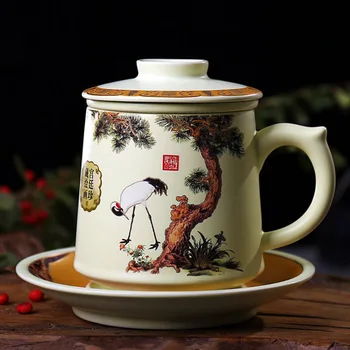 450ml Jingdezhen Keramikos Kaulų Kinijos Porceliano Arbatos Puodelio Energijos, Sveikatos Puodelio, Puodelis Pieno, Kavos, Arbatos Puodelis su Filtru, Dangtis Lėkštė Drinkware