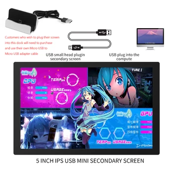 5 Colių IPS Žaidimų Ekranas Aliuminio Lydinio USB HDD Stebėti Dislay CPU, GPU, RAM, HDD Antrinis Ekranas 360 Laipsnių Sukimosi už AIDA64
