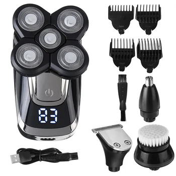 5 in 1 4D Elektros Vyrų Plikos Galvos Skustuvas Barzdos Skutimosi Vieninkariai Elektros Skustuvas Belaidžius Plaukų Žoliapjovės Clipper USB Įkrovimas