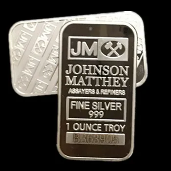 5 Vnt nemagnetiniai Johnson Matthey JM 1 OZ Sidabro Padengtą Monetos Ženklelis 50 x 28 Mm, Su Įvairių Serijos Numerį, Apdailos Juostų