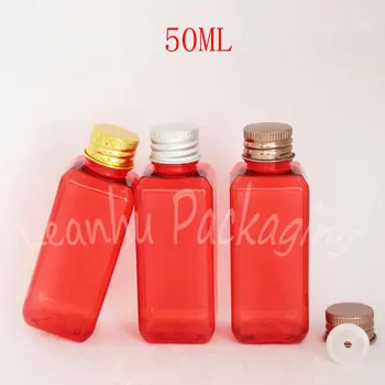 50ML Raudono Plastikinio Butelio Aliuminio Dangtelis , 50CC Losjonas / Šampūnas Kelionės Pakuotė Butelis , Tuščias Kosmetikos Dėžutę ( 50 VNT/Lot )