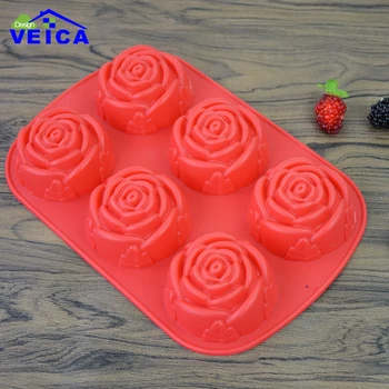 6 Rožių Žiedų 3D Silikono formų duonos tešla Keksiukų formų Muilas Sausainių kepimo Forma 