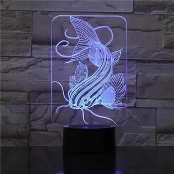 7 Spalva Keičiasi Žuvų 3D led Lempa USB Mokestis Žvejybos 3D naktį šviesos Stalo lempos Palieskite Mygtuką, Stalo Lempos, Dovanos Vaikams, 1733