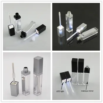 7ML LED Šviesos Juoda Kosmetikos Lūpų Konteineriai sudaro Priemonė, Plastikiniai Aikštėje Makiažo Butelio Lūpų Blizgesys Vamzdis su Veidrodžiu 20pcs