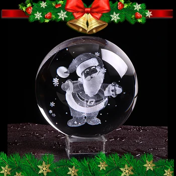 80mm Lazeriu Graviruotas Santa Claus Crystal Ball 3D Miniatiūriniai Stiklo Kamuolys Kalėdų Dekoravimo Srityje Naujųjų Metų Dovana, Namų Dekoro