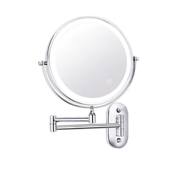 8inch LED Dvipusis Swivel Sieninis laikiklis Kosmetinis veidrodėlis-3x, 5x, 10x Didinimas Palieskite Mygtuką makiažo veidrodėliai