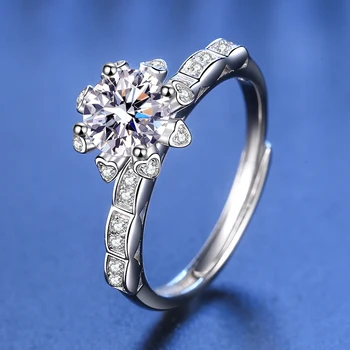 925 Sterlingas Sidabro Žiedai, Skirta Moterų širdies gėlių Moissanite atidaryti Žiedai Moterims, Papuošalai Priėmimo Dorpshipping žiedai 2022 tendencija