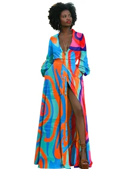 Afrikos Marškinėliai Maxi Suknelė Moterims Nėrinių Korsetas Žibintų Rankovės Rūbeliai Rudenį Naują Spausdinimo Mados Daskini Ilgai Afrikos Suknelė Vestidos