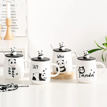 Animacinių filmų Panda Keramikos Puodelis Kavos Puodelis su Dangteliu Šaukštas Buitiniai Vandens Puodelį Pusryčiai Baltymų Milteliai Taurės Mielas Dovana Puodelis Draugais
