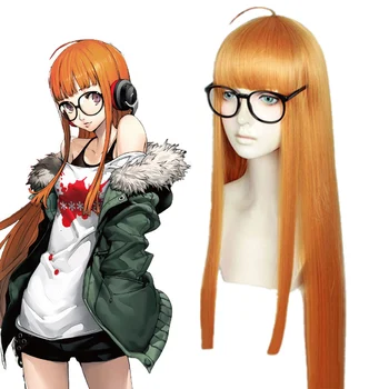 Anime Persona 5 P5 Futaba Sakura Cosplay Perukas Moterų Mergina 100cm Orange Ilgai Termiškai Atsparių Sintetinių Plaukų Perukai + Perukas Bžūp