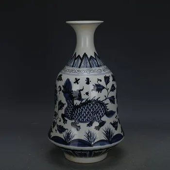 antikvariniai MingDynasty porceliano vaza,Mėlynas ir Baltas Vienaragis butelis,Rankomis dažyti amatų,Namo Apdaila,surinkimo ir puošmena 201905