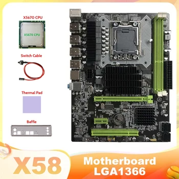 AU42 -X58 Motininę LGA1366 Kompiuterio Plokštę Paramos XEON X5650 X5670 Serijos CPU Su X5670 CPU+Switch Kabelis+Šilumos Padas