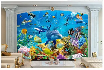 Aukštos klasės Užsakymą 3d foto tapetai, 3d sienų freskomis tapetai, 3D Pajūrio Pasaulio Delfinų TV Sienos Dekoratyvinis Dažymas sienos kambario dekoro