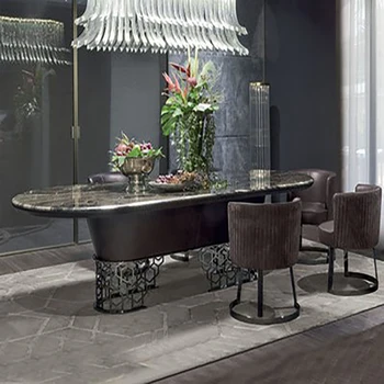 Aukštos kokybės marmuro valgomojo stalas, kėdės prabanga, stačiakampio, vakarų restoranas, valgomasis stalas italijos nerūdijančio plieno