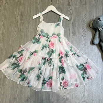 Aukštos Kokybės Naujas Vasaros Gėlių Spausdinti Rankovių suspender suknelė Vaikų Mergaičių Šifono Holiday Beach Suknelė y413