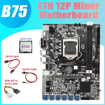B75 ETH Miner Plokštė 12 PCIE Su USB3.0+G530 CPU+4PIN IDE Į SATA Kabelis+SATA Kabelis+Switch Kabelis LGA1155 pagrindinė Plokštė
