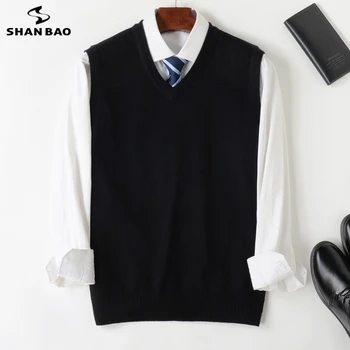 BAO SHAN 2021 m. rudens ir žiemos prekės prarasti V-kaklo, megzti vest classic verslo džentelmenas jaunų vyrų plius dydis atsitiktinis megztinis