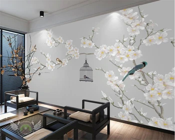 Beibehang Foto Tapetai freskomis Magnolija Rankų darbo Gėlių ir Paukščių 3D Gyvenimo Kambario, Miegamasis Foną už sienos 3 d