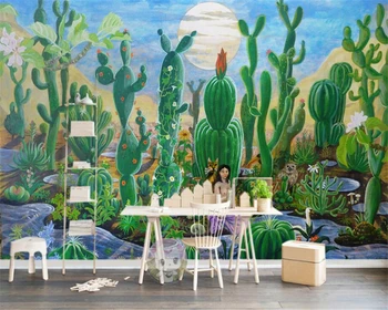 Beibehang Šiaurės paprasta rankomis dažyti aliejus, tapyba tropinių augalų kaktusas svetainė, miegamasis, sofa-lova, TV foną freskomis
