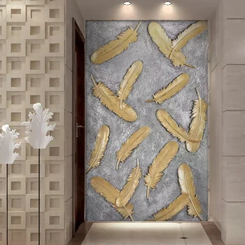 Custom Foto Tapetai Šiaurės 3D Kūrybos Aukso Plunksna Įėjimo Koridoriaus Apdaila, tapetų Freskos Papel De Parede Modernus 3D