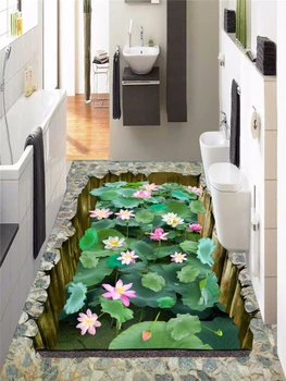 Custom grindų dažymas 3D trimatis lotoso tvenkinys, grindų dažymas gyvenimo kambario, miegamasis restoranas 3d обои apdaila, tapetai