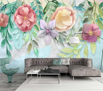 Dekoratyvinės tapetų Mažų šviežių rankomis tapybos, akvarelės gėlių fone sienos