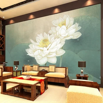 didelis Custom sienos Tapetai, Freskos Lotus Gyvenamasis Kambarys su Sofa-lova, TV Foną, Restoranas namų dekoro WallMurals Tapetai Pasirinktinis Dydis