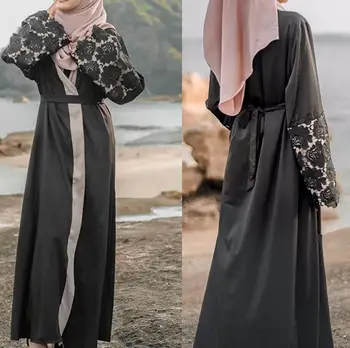 Dubajus Abaja Kaftan Cardigan Musulmonų Suknelė moterų Mados nėriniai susiuvimo Musulmonų Suknelė, Kietas Apdaras a1295
