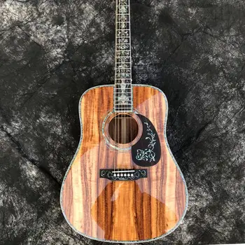 Ebony fingerboard D modelis koa medienos akustinės gitaros,Aukščiausios kokybės Nekilnojamojo abalone 41 colių kietasis koa Guitarra
