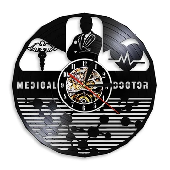 Gydytojas Ligoninėje Citologiniai Meno Vinilo Sienos Laikrodis Registruotas Slaugytoja Caduceus Logotipas Širdies Paveikslas Slaugytoja Office Naktį Šviesos