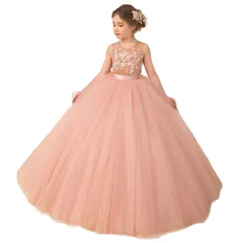 Gėlių Mergaitės Suknelė 2021 Tiulio Reljefiniai Princesė Dress Baby Girl Gimtadienio Suknelė Cute Little Kids Nėrinių Suknelė Pirmos Komunijos Suknelė