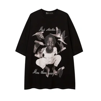 Hip-Hop T-Shirt Streetwear Vaikų Atspausdinta Marškinėliai 2022 Vyrų Harajuku Medvilnės Atsitiktinis Marškinėlius Trumpomis Rankovėmis Viršūnes Tees Pavasario Vasaros