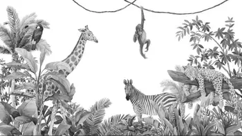 Individualizuotos Fono paveikslėlį Pietryčių Azijos Atogrąžų miškų Augalų Lapų Gyvūnų Freskos Namų Puošybai Žirafa, Zebras, Beždžionė Dramblys 3d tapetai